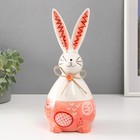 Сувенир керамика "Кролик сонный с бантиком" бело-персиковый 11,8х10,5х24,2 см - Фото 1