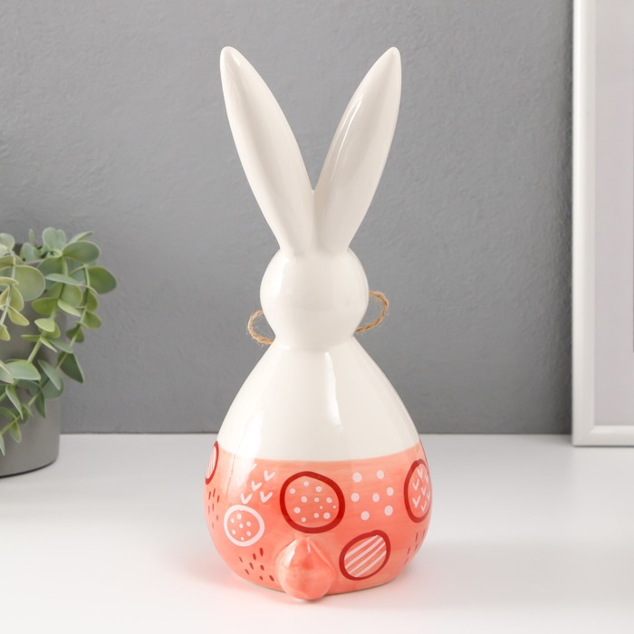 Сувенир керамика "Кролик сонный с бантиком" бело-персиковый 11,8х10,5х24,2 см