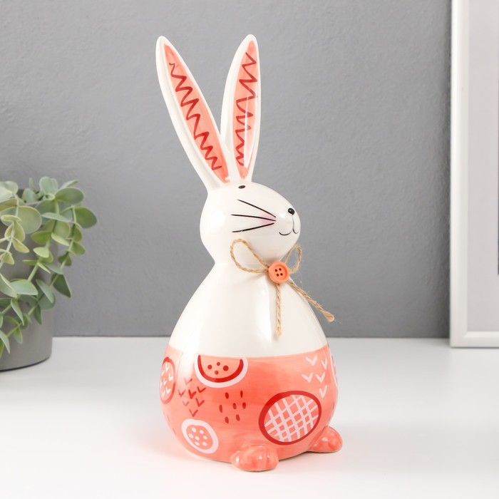 Сувенир керамика "Кролик сонный с бантиком" бело-персиковый 11,8х10,5х24,2 см