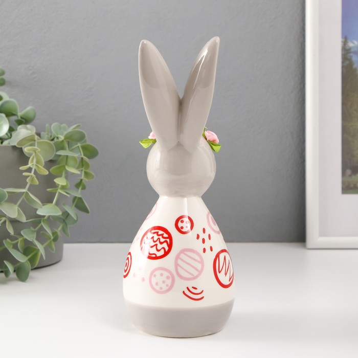 Сувенир керамика "Кролик спящий. Каракули" бело-серый с красными рисунками 10,5х8,7х22,7 см   986686