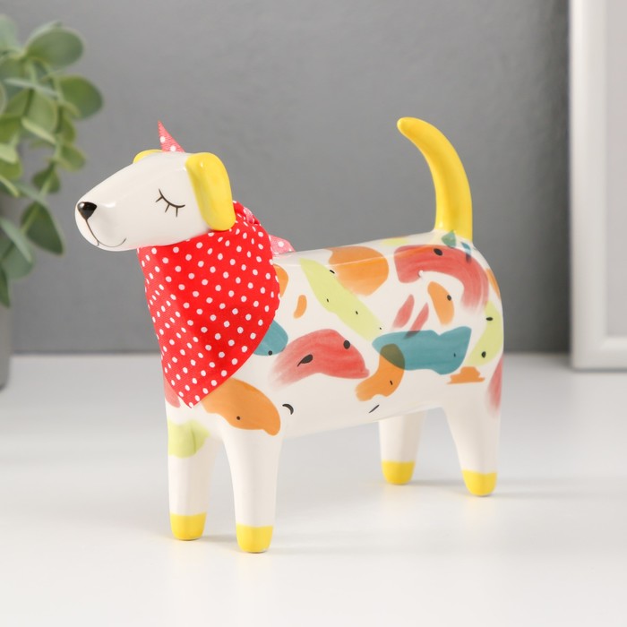 Фигурка керамика «Пёсик с косынкой», разноцветные пятна, 16.7×5×11.8 см - Фото 1