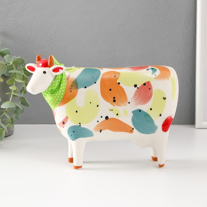 Сувенир керамика "Корова с косынкой" разноцветные пятна 21,8х8х15,8 см
