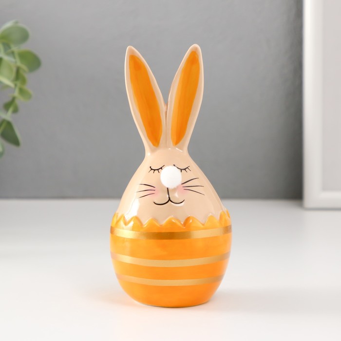Сувенир керамика "Кролик в яйце с полосками" бежево-жёлтый 6,6х6,5х14,3 см - Фото 1