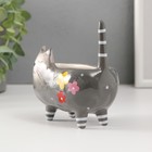 Сувенир керамика подставка "Серый упитанный котик с цветами" 11,2х7,6х11,8 см - Фото 2