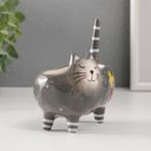 Сувенир керамика подставка "Серый упитанный котик с цветами" 11,2х7,6х11,8 см - Фото 4