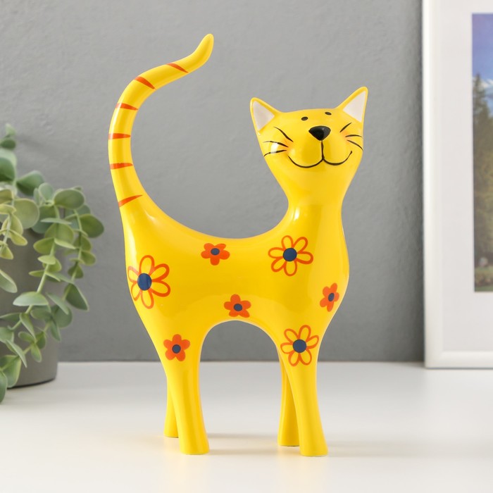 Сувенир керамика "Жёлтый кот в цветочках" 14,5х6,5х23,5 см