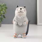 Сувенир керамика "Серый котик с сердцем в горох" 8,2х7,8х15 см - фото 321483081