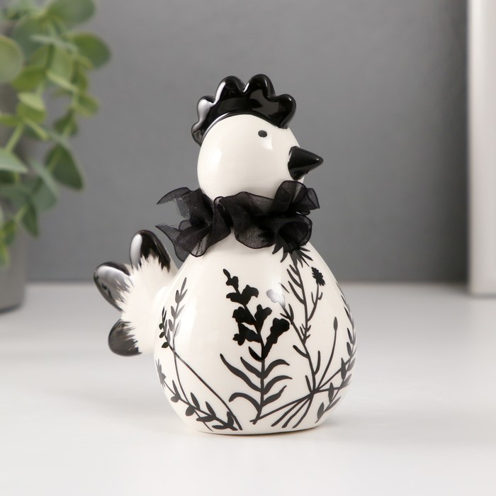 Сувенир керамика "Цыплёнок. Разнотравье" бело-чёрный" 10х6,6х11,6 см - Фото 1