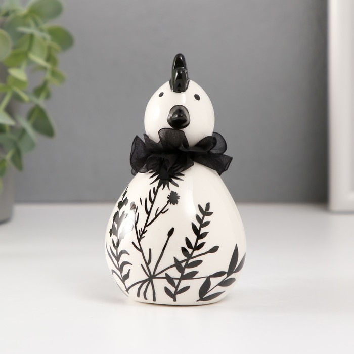 Сувенир керамика "Цыплёнок. Разнотравье" бело-чёрный" 10х6,6х11,6 см