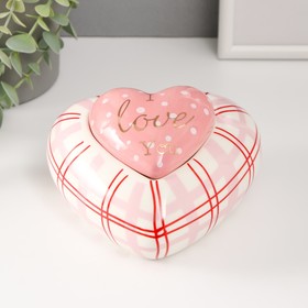Шкатулка керамика "Розовое сердце в горошек, в клеточку" 15,7х15,3х8,2 см