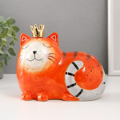 Копилка керамика "Спящая рыжая кошка в короне" 16,2х10,3х12,6 см