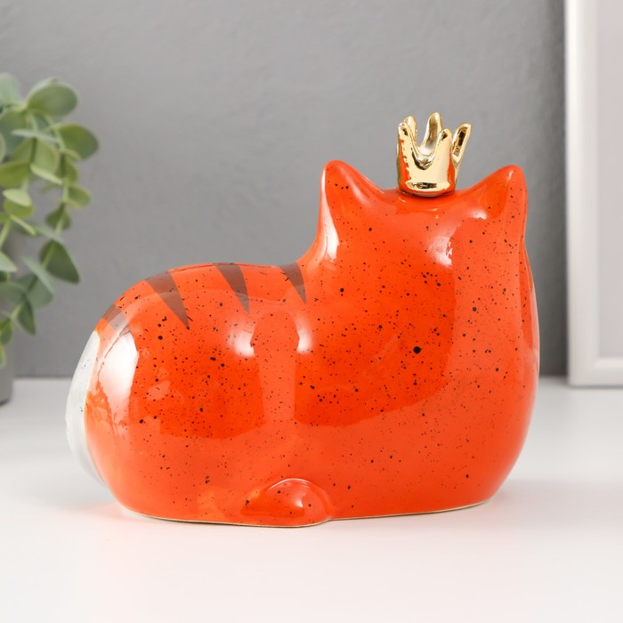 Копилка керамика "Спящая рыжая кошка в короне" 16,2х10,3х12,6 см