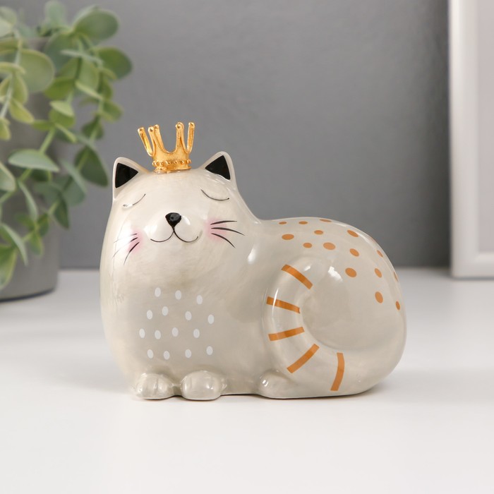 Копилка керамика "Спящая серая кошка в короне" 11,6х7,4х10,3 см - Фото 1