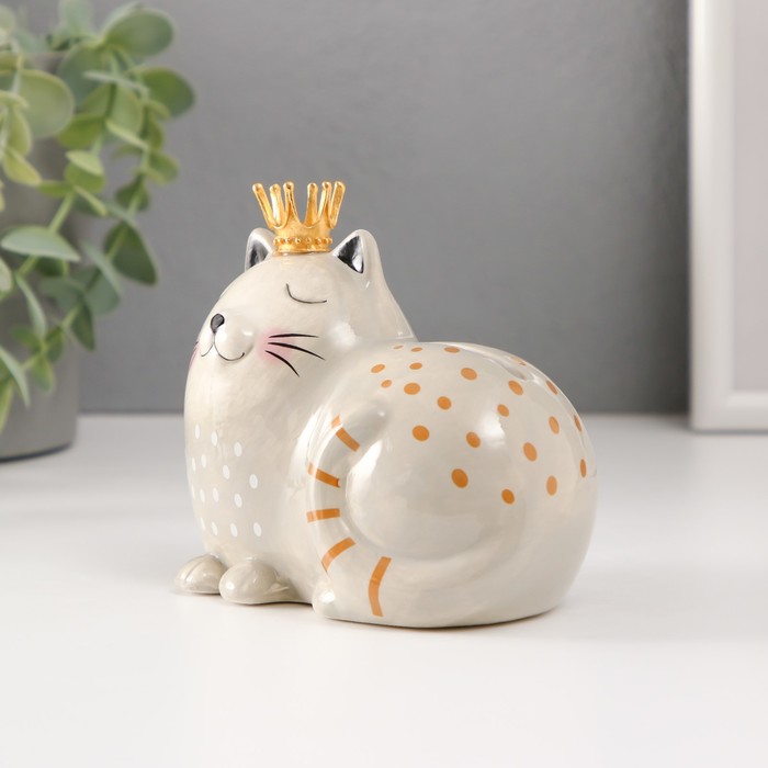 Копилка керамика "Спящая серая кошка в короне" 11,6х7,4х10,3 см