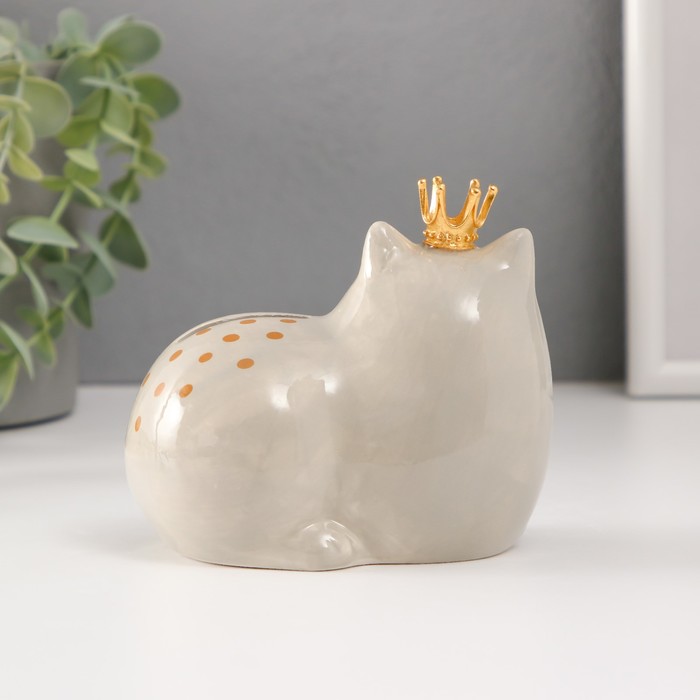 Копилка керамика "Спящая серая кошка в короне" 11,6х7,4х10,3 см