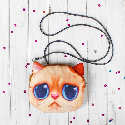 Мягкая сумочка «Киса», на верёвочке, рыжая, с печальными глазами