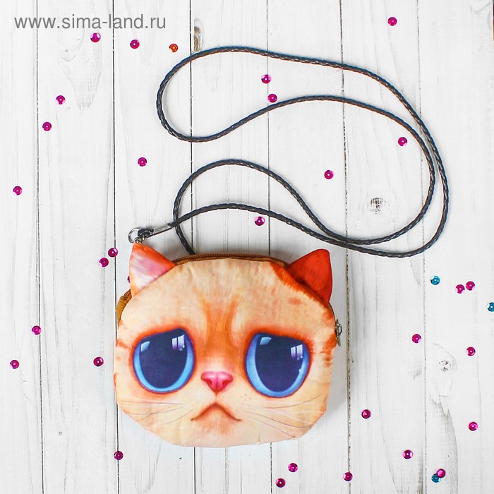 Мягкая сумочка «Киса», на верёвочке, рыжая, с печальными глазами - Фото 1