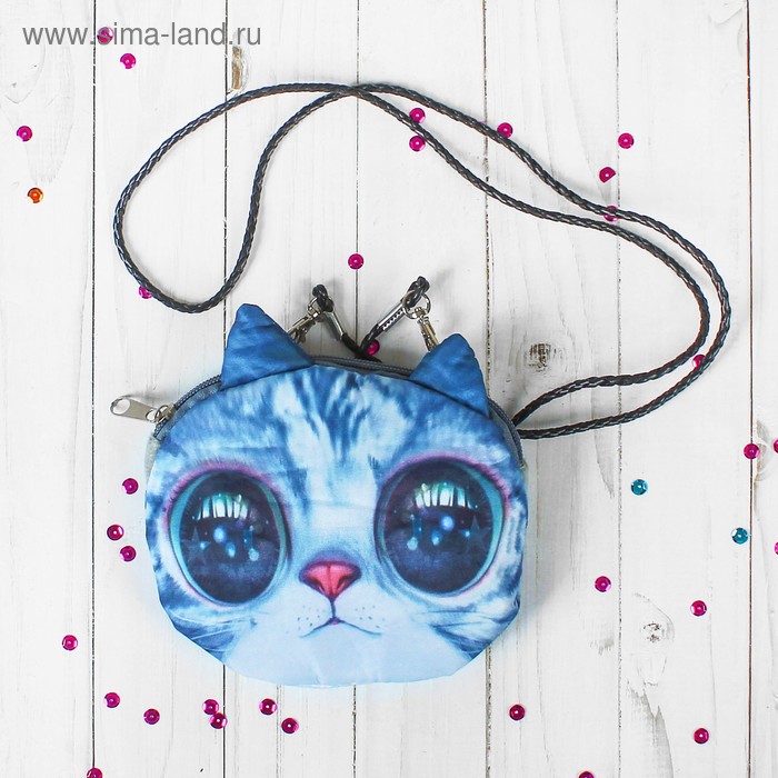 Мягкая сумочка «Киса», на верёвочке, большие глазки - Фото 1