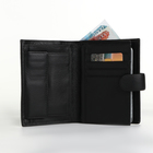 Портмоне мужское на кнопке 3 в 1, отдел для автодокументов, паспорта, цвет чёрный - фото 23979932