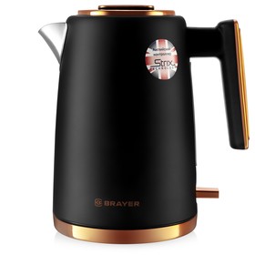 Чайник электрический BRAYER 1054BR, металл, 1.7 л, 2200 Вт, чёрно-золотистый