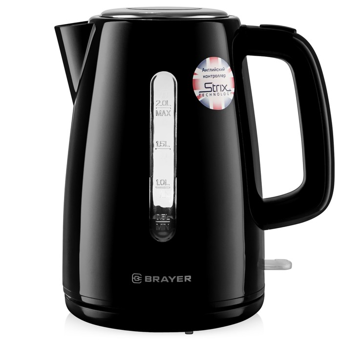 Чайник электрический BRAYER 1058BR-BK, пластик, 2 л, 2200 Вт, чёрный - Фото 1
