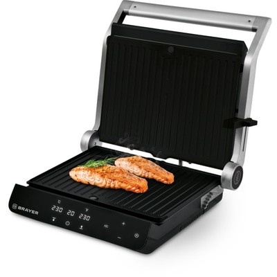 Гриль электрический BRAYER 2008BR, антипригарное покрытие, 33×24.5 см, серебристый