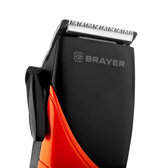 Машинка для стрижки BRAYER 3433BR, 15 Вт, 3/6/9/12 мм, нерж. сталь, от сети,чёрно-оранжевая