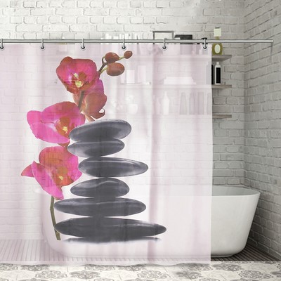 Штора для ванны Доляна «Камни и орхидея», 180×180 см, полиэстер