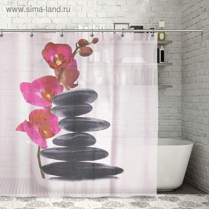 Штора для ванны Доляна «Камни и орхидея», 180×180 см, полиэстер - Фото 1