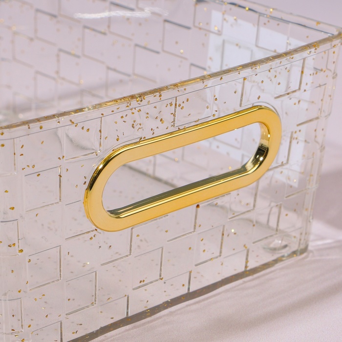 Органайзер для хранения «SHINE», с ручками, 1 секция, 20,5 × 14,5 × 7,8 см, цвет прозрачный/золотистый