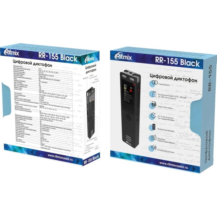 Диктофон RITMIX RR-155, 16Гб,micro SD, APE, MP3, WMA, FLAC, WAV, Jack 3.5, micro USB,черный