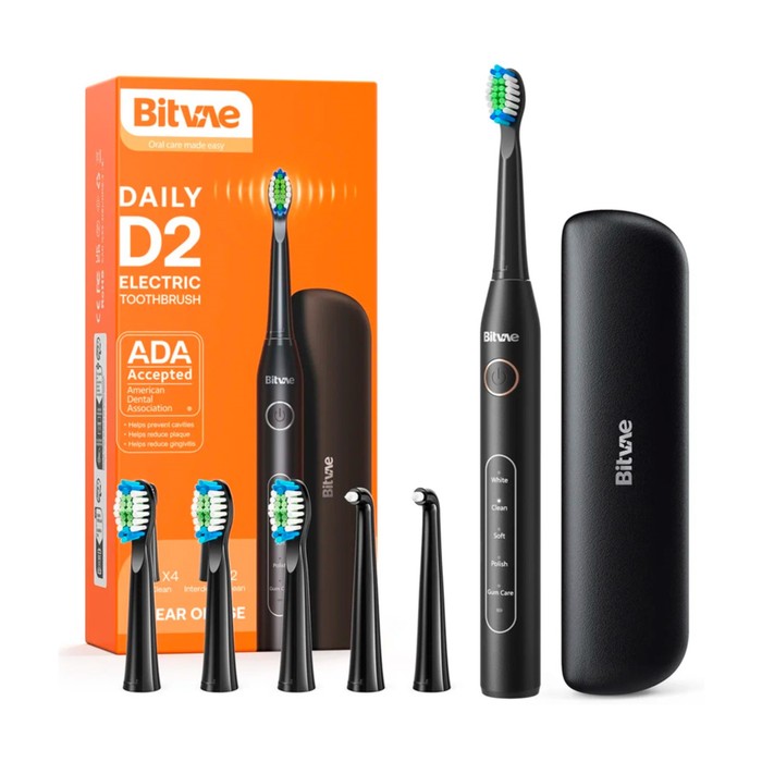 Электрическая зубная щетка Bitvae D2 Daily Toothbrush, звуковая, 40000 дв/мин, 4 насадки