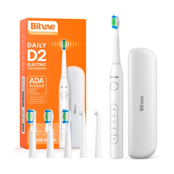 Электрическая зубная щетка Bitvae D2 Daily Toothbrush, звуковая, 40000 дв/мин, 4 насадки - Фото 1