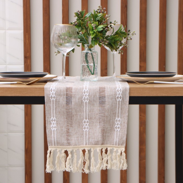 Дорожка на стол Этель коричневый 30×180 см, 100% п/э - Фото 1