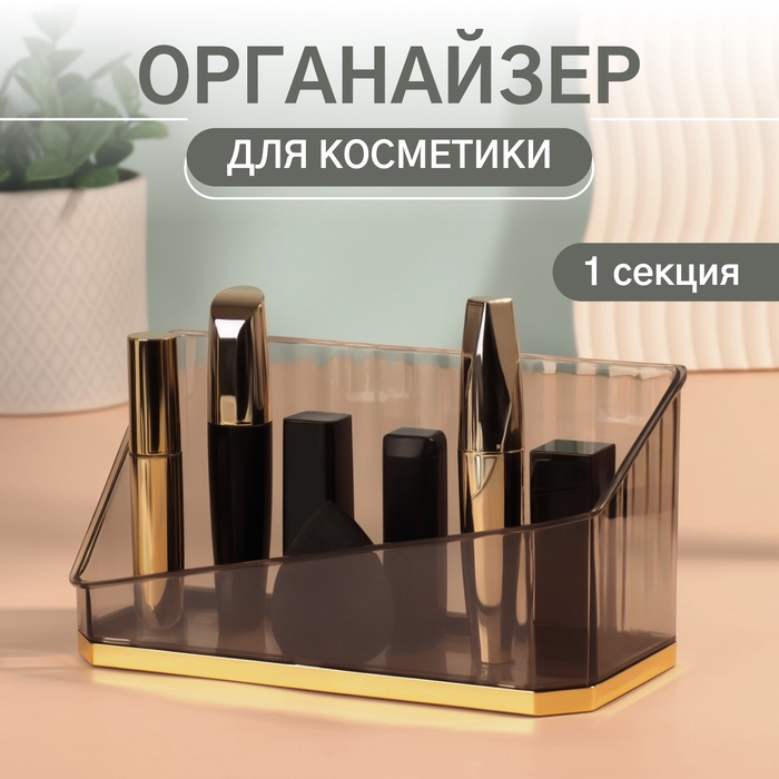 

Органайзер для хранения «CALM», 1 секция, 20 × 8,5 × 10 см, цвет полупрозрачный/чёрный/золотистый