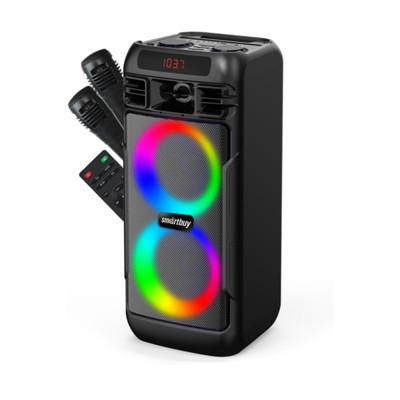 Портативная караоке система SmartBuy MEGA BOOM 2, 50 Вт, 2 микрофона, AUX, USB, BT, 4000 мАч, чёрная