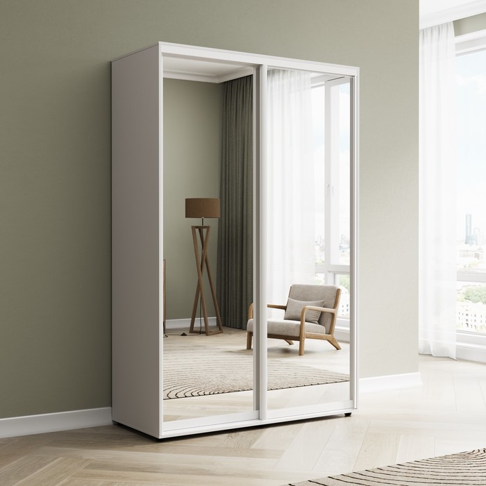 Шкаф-купе «Сим З», 1400×600×2300 мм, ЛДСП/зеркало, с ящиками, цвет белый шагрень - Фото 1