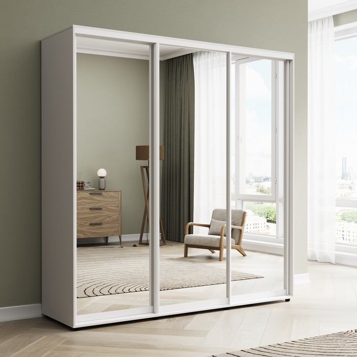 Шкаф-купе «Сим З», 1500×600×2300 мм, ЛДСП/зеркало, с ящиками, цвет белый шагрень - Фото 1