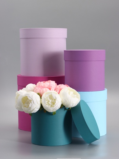 Набор шляпных подарочных коробок 5 в 1, пурпурный, 23×23-15×15 см