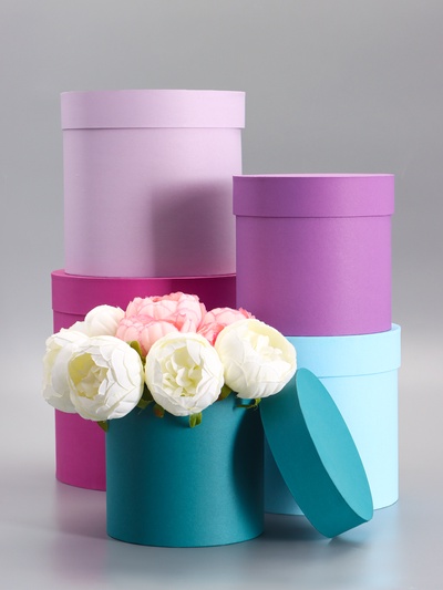 Набор шляпных подарочных коробок 5 в 1, пурпурный, 23×23-15×15 см