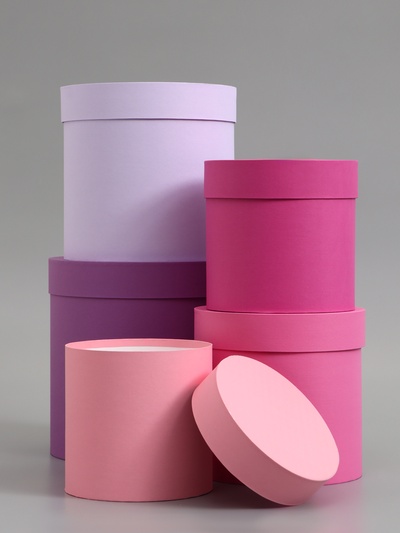 Набор шляпных подарочных коробок 5 в 1, пурпурный, 23×23-15×15 см