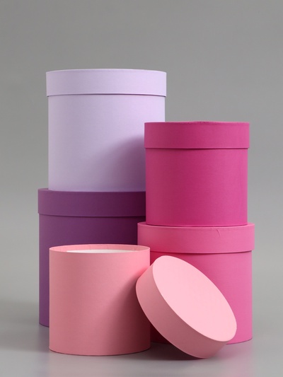 Набор шляпных подарочных коробок 5 в 1, пурпурный, 23×23-15×15 см