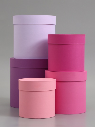 Набор шляпных подарочных коробок 5 в 1, пурпурный, 23×23-15×15 см