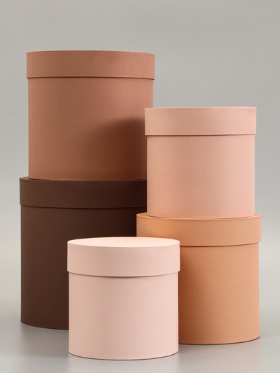 Набор шляпных подарочных коробок 5 в 1, коричневый, 23×23-14×14 см