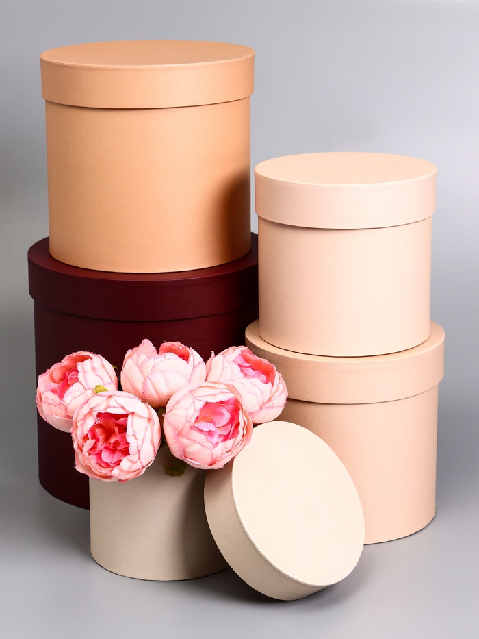 Набор шляпных подарочных коробок 5 в 1, коричневый, 23×23-14×14 см - Фото 1