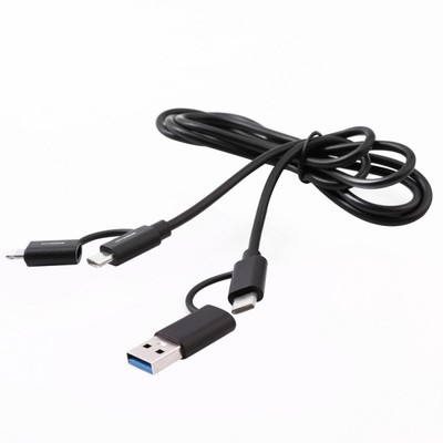 Кабель  4 в 1 ERGOLUX ELX-CDC07-C02, USB - Type-C/ Type-C/ Lightning, 5А, 1.2м, черный