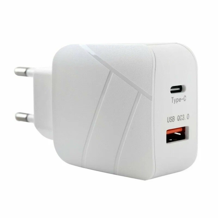 Сетевое зарядное устройство ERGOLUX ELX-РA01QC-C01, 1 USB/USB-C, 3A, быстрая зарядка, белое