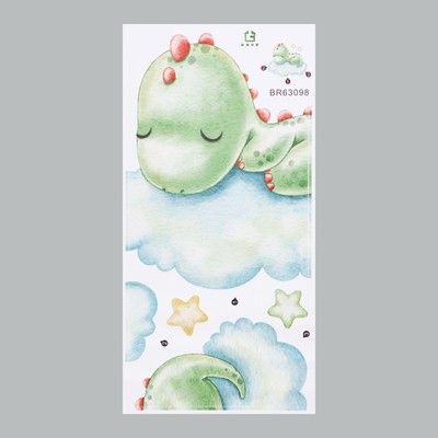 Наклейка интерьерная цветная «Малыш-динозавр на облаке», пластик, 30×60 см