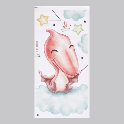 Наклейка интерьерная цветная «Малыш-птеродактиль на облаке», пластик, 30×60 см