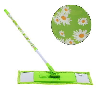 Швабра для мытья пола плоская Доляна «Ромашки», насадка из микрофибры 43×13 см, телескопическая ручка 68-120 см